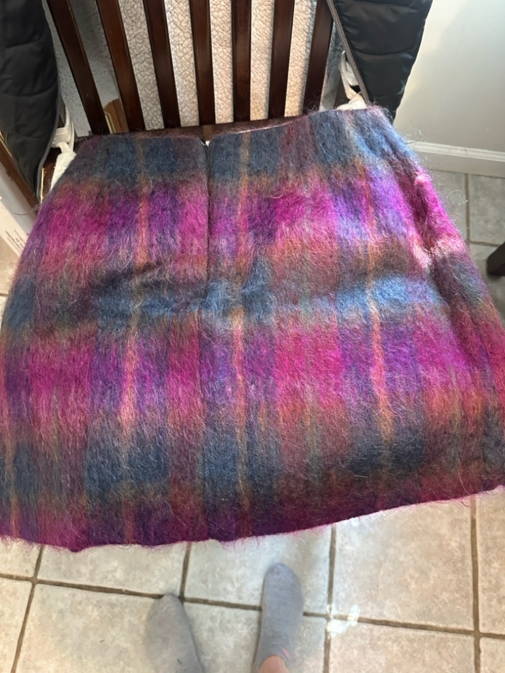 Fuzzy Plaid Mini Skirt in Magenta and Blue